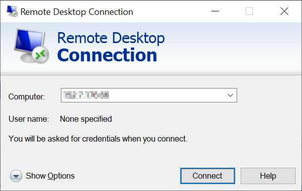 Remote Desktop Connection pop-up