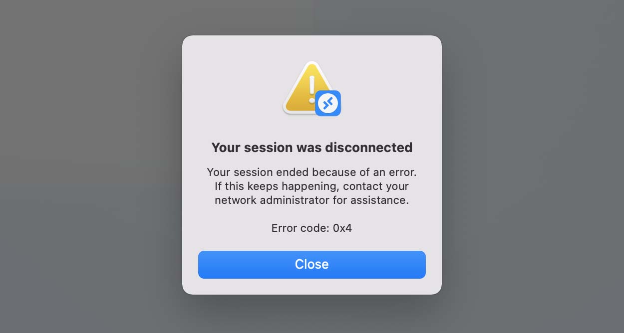 Session disconnected pop-up